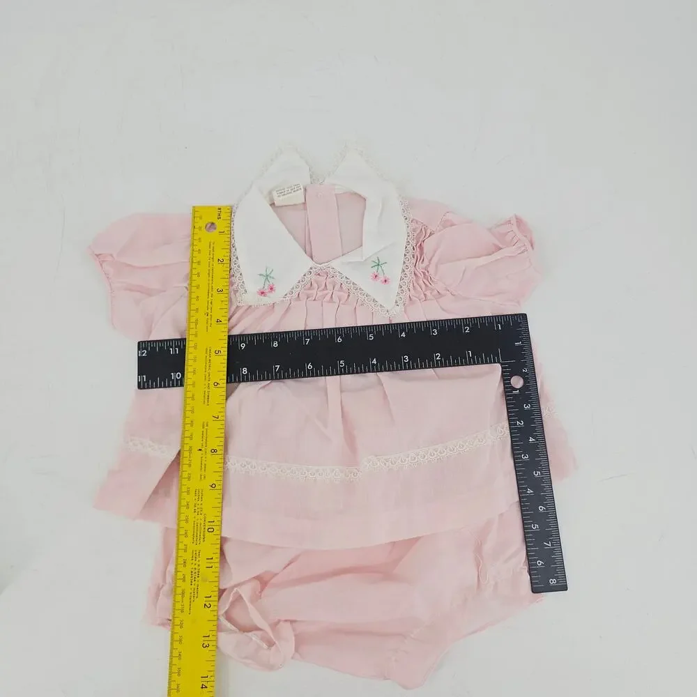Vintage 70's Pastel Pink Lace Ruffle Frilly Smocked Dress Baby Girl 18 mo 4035